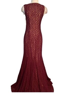 Jovani Elegant Burgundy Lace Mermaid Evening Dress